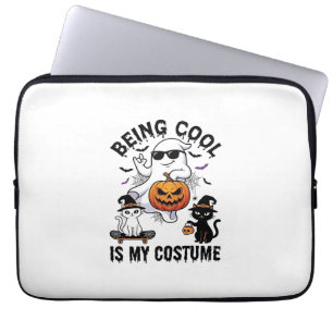 Being Cool Is Costume Halloween Ghost Pumpkin Cat_ Laptop Sleeve