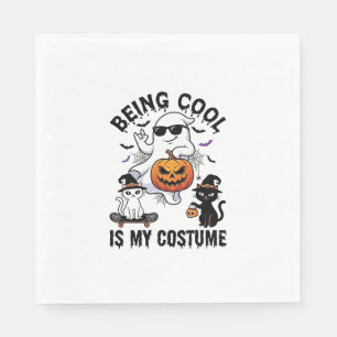 Being Cool Is Costume Halloween Ghost Pumpkin Cat_ Napkin