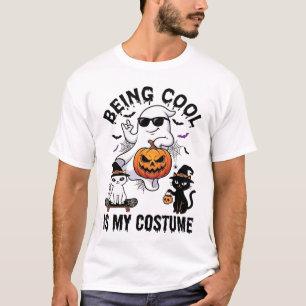 Being Cool Is Costume Halloween Ghost Pumpkin Cat_ T-Shirt