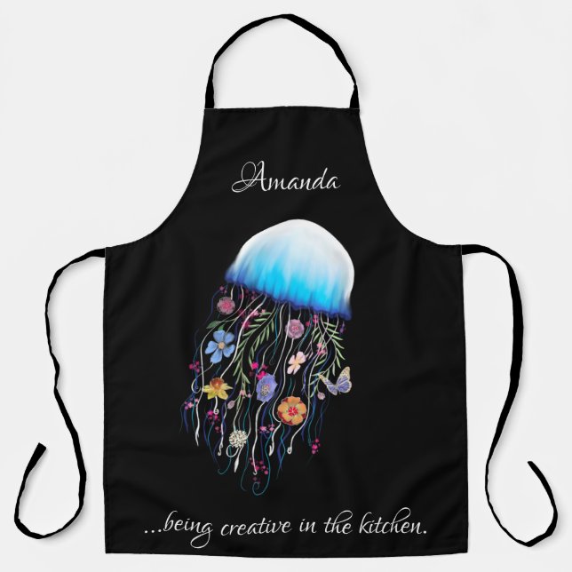 Being creative in the kitchen floral jellyfish apron (Front)
