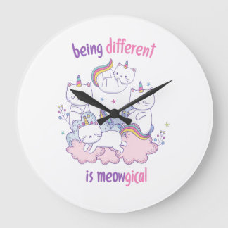 Being different is meowgical Funny unicorn cat Large Clock