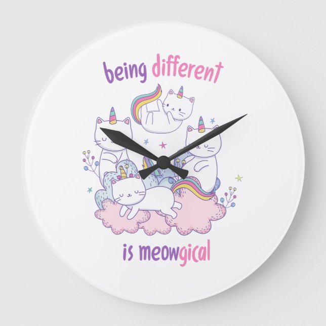 Being different is meowgical Funny unicorn cat Large Clock (Front)