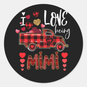 Being Mimi Red Plaid Truck Hearts Valentine's Day Classic Round Sticker