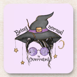 Being Normal Is Overrated – Quirky Witch Halloween Coaster