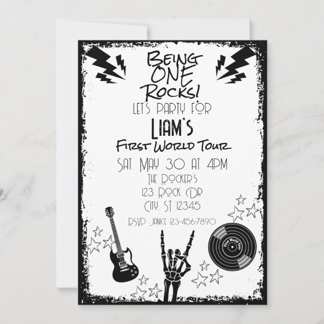Being ONE Rocks, first world tour, 1st Birthday Invitation (Front)