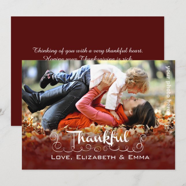 Being Thankful. Thanksgiving Custom Photo Holiday Card (Front/Back)