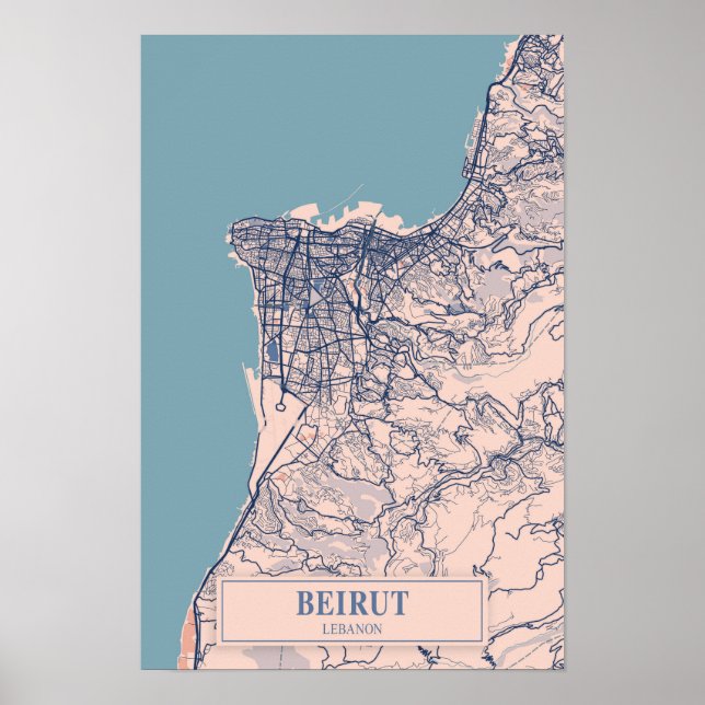 Beirut Lebanon Breezy City Map Travel Poster (Front)
