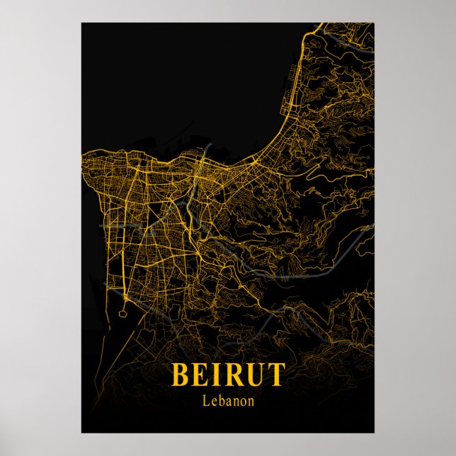 Beirut - Lebanon Gold City Map Poster (Front)