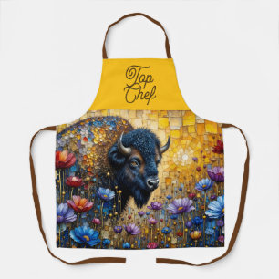 Bejeweled American Bison in Flowers Apron