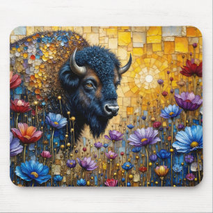 Bejeweled American Bison in Flowers Mouse Mat