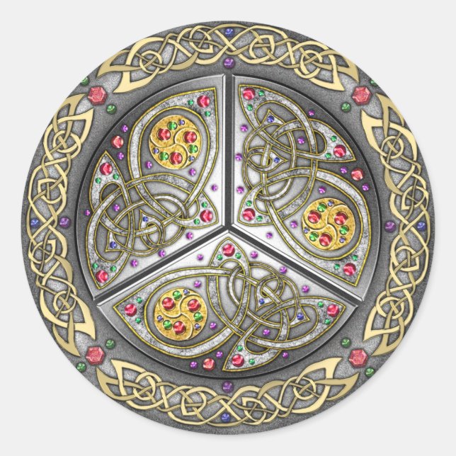Bejeweled Celtic Shield Classic Round Sticker (Front)