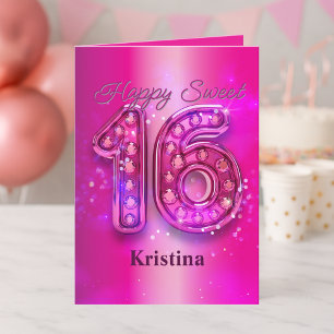Bejeweled Fuchsia 16th Birthday Sparkle Glamour Card