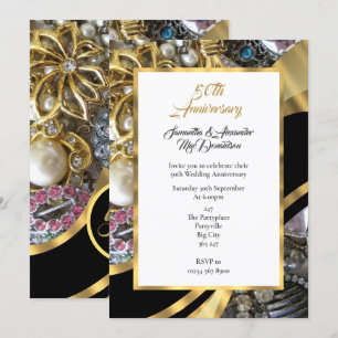 Bejeweled golden wedding anniversary invitation