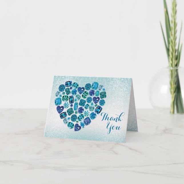 Bejeweled Heart Thank You Note Card (Front)