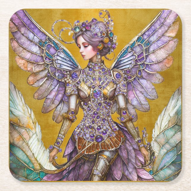 Bejeweled Sugar Plum Fairy Square Paper Coaster (Front)
