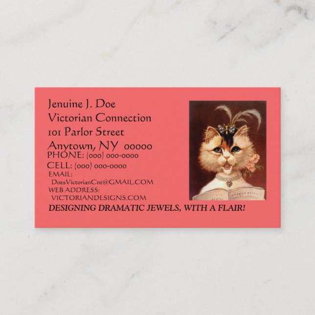 BEJEWELED VICTORIAN PARLOR CAT BUSINESS CARD (Front)