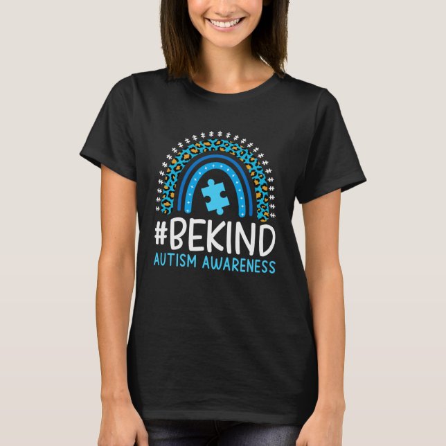 BeKind Autism Awareness Girls Kids Women Leopard R T-Shirt (Front)