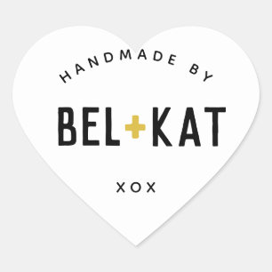 BEL + KAT HEART modern logo black mustard Heart Sticker