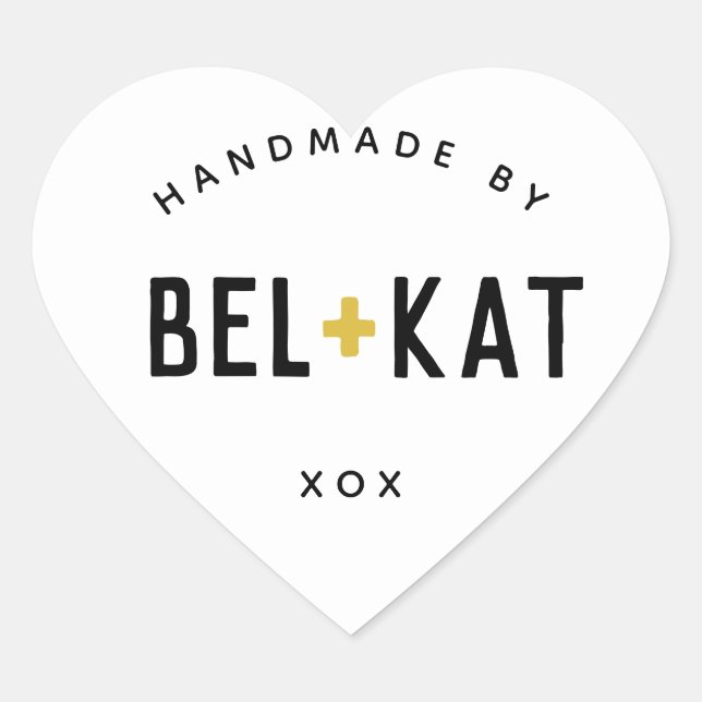 BEL + KAT HEART modern logo black mustard Heart Sticker (Front)