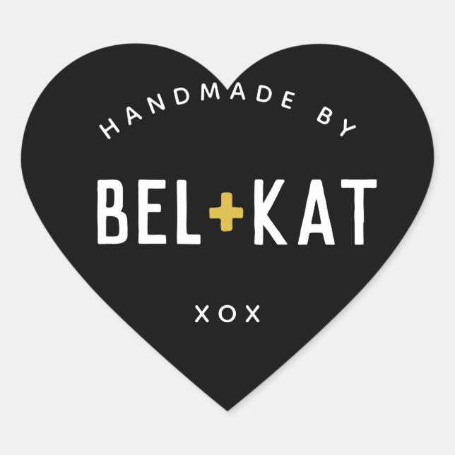 BEL + KAT HEART modern logo black mustard Heart Sticker (Front)