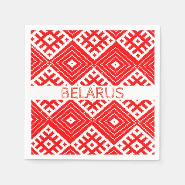Belarus Беларусь Folk Pattern Red White Napkins (Front)