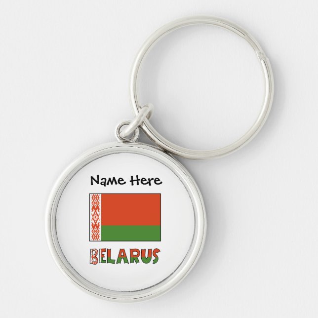 Belarus and Belarusian Flag with Your Name Key Ring (Front)