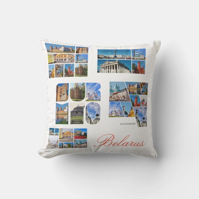 Belarus Architecture Scenery Collage Throw Pillow (Front)