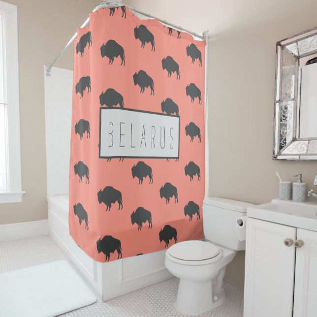 Belarus Belarusian Bison Зубр Беларусь Minimalism Shower Curtain (In Situ)