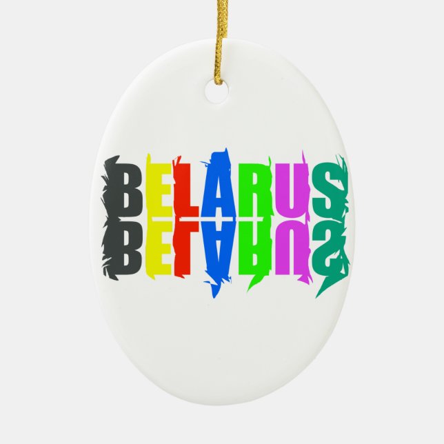 Belarus Colourful Happy Letters Ceramic Tree Decoration (Front)