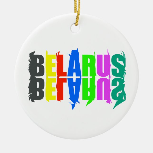 Belarus Colourful Happy Letters Ceramic Tree Decoration (Front)