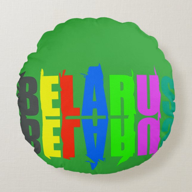 Belarus Colourful Happy Letters Round Cushion (Front)