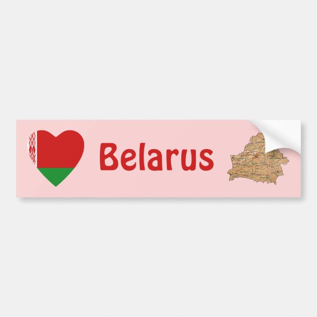 Belarus Flag Heart + Map Bumper Sticker (Front)