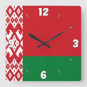 Belarus Flag Numbers Red White Green Pattern Square Wall Clock