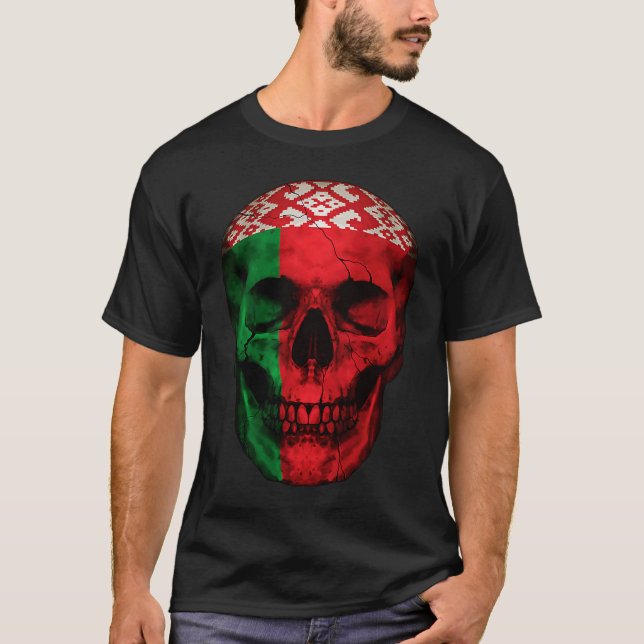 Belarus Flag Skull Belarusian Roots Proud Patrioti T-Shirt (Front)