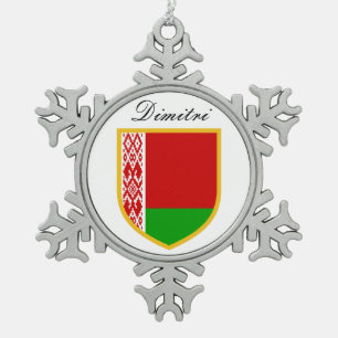 Belarus Flag Snowflake Pewter Christmas Ornament