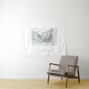 Belarus Grodno Hrodna Cityscape Sketch Tapestry