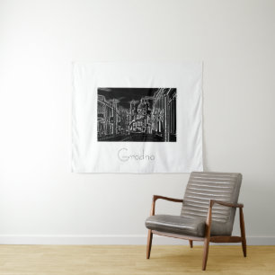 Belarus Grodno Hrodna Cityscape Sketch Tapestry