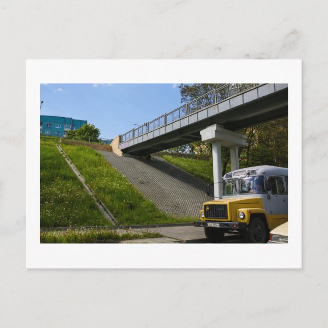 Belarus Grodno Old Retro Soviet Bus Postcard (Front)