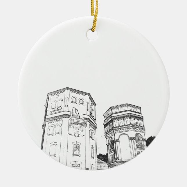 Belarus Grodno Water Towers Ceramic Tree Decoration (Front)