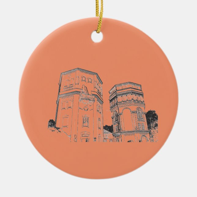 Belarus Grodno Water Towers Ceramic Tree Decoration (Front)