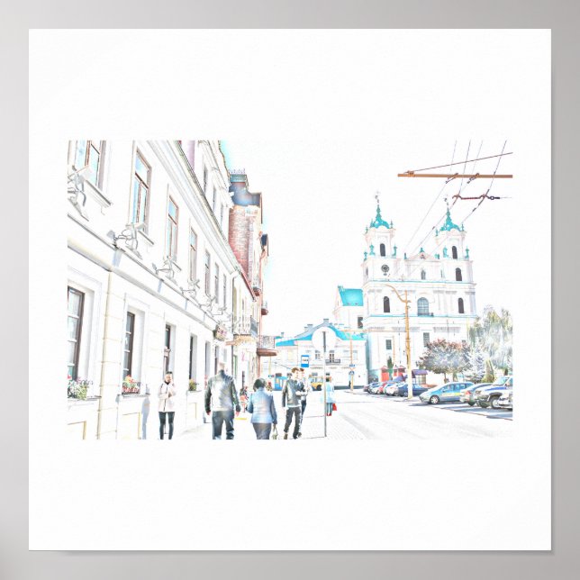 Belarus Hrodna Stylised Architecture Sketch Poster (Front)