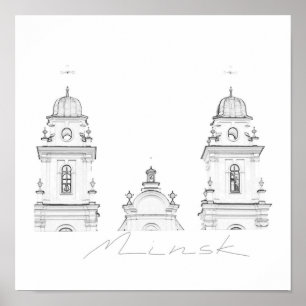 Belarus Minsk Styized Architecture Sketch Poster