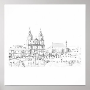 Belarus Minsk Styized Architecture Sketch Poster