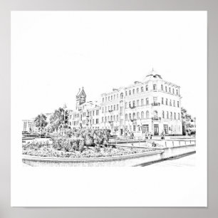 Belarus Minsk Stylized Architecture Sketch Poster