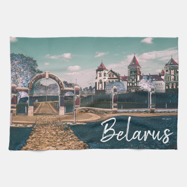 Belarus Mir Castle Architecture Landscape Tea Towel (Horizontal)