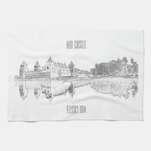 Belarus Mir Castle Architecture Sketch Tea Towel