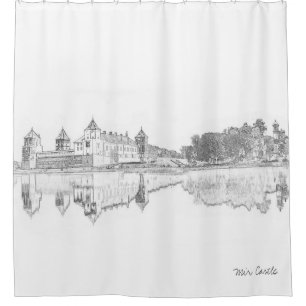 Belarus Mir Castle Cityscape Architecture Sketch Shower Curtain