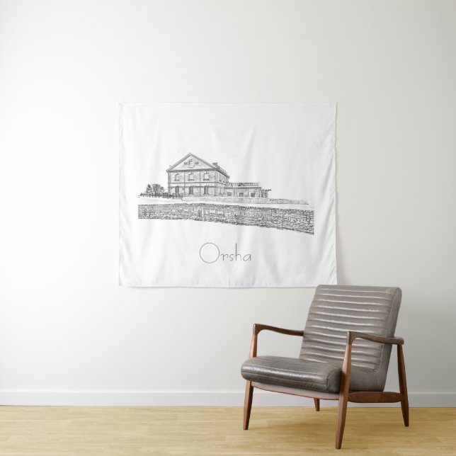Belarus Orsha Architecture City Sketch Tapestry (In Situ (Horizontal))