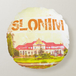 Belarus Slonim Train Station Architecture Round Cushion