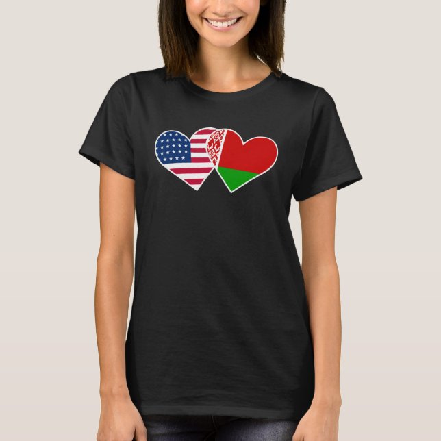 Belarus USA Flag Twin Heart  for Belarusian Americ T-Shirt (Front)